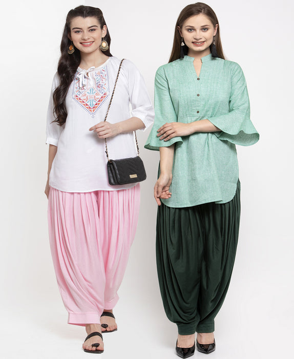 Women Light Pink Parrot Green Modern Lycra Patiyala salwar
