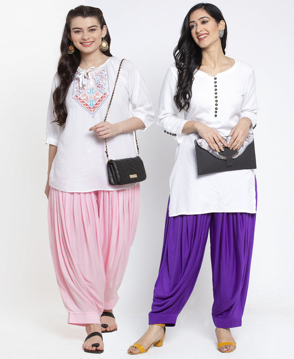 Women Light Pink Purple Modern Lycra Patiyala salwar