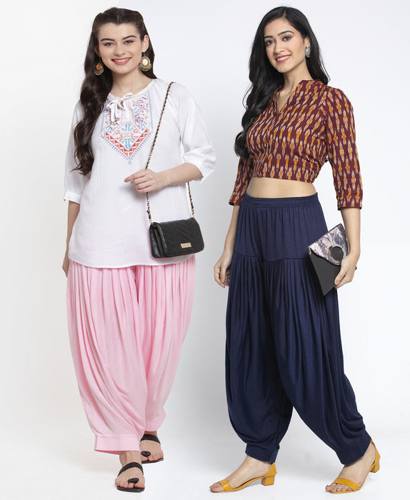 Women Light Pink Navy Modern Lycra Patiyala salwar