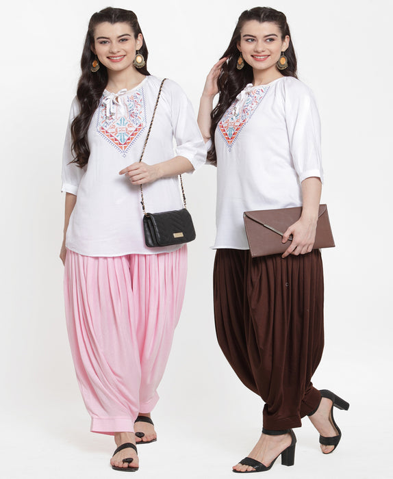 Women Light Pink Brown Modern Lycra Patiyala salwar