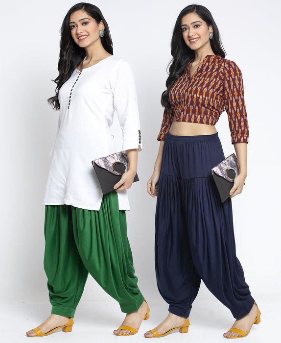 Women Green Navy Modern Lycra Patiyala salwar