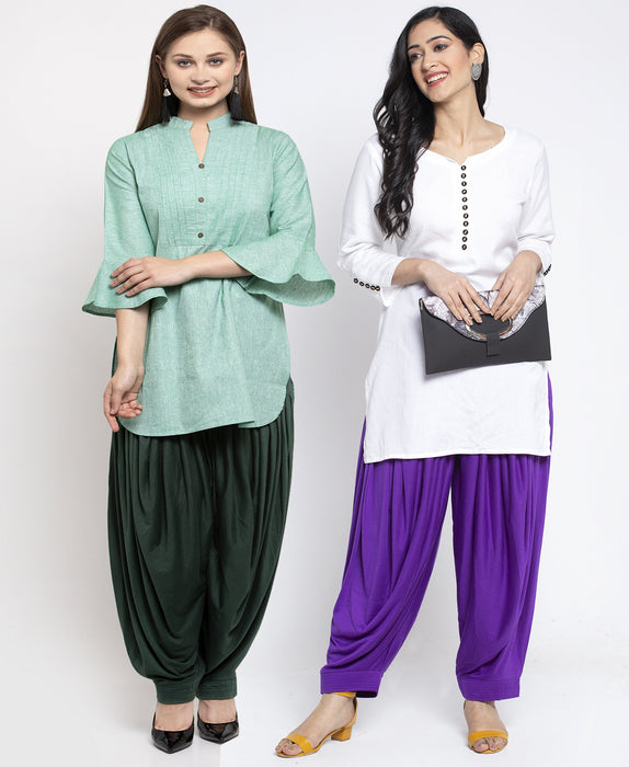 Women Parrot Green Purple Modern Lycra Patiyala salwar