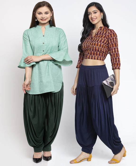 Women Parrot Green Navy Modern Lycra Patiyala salwar