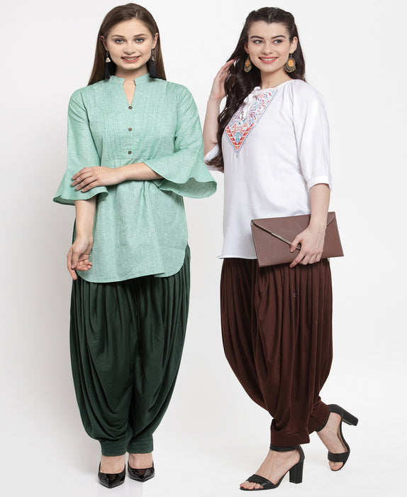 Women Parrot Green Brown Modern Lycra Patiyala salwar