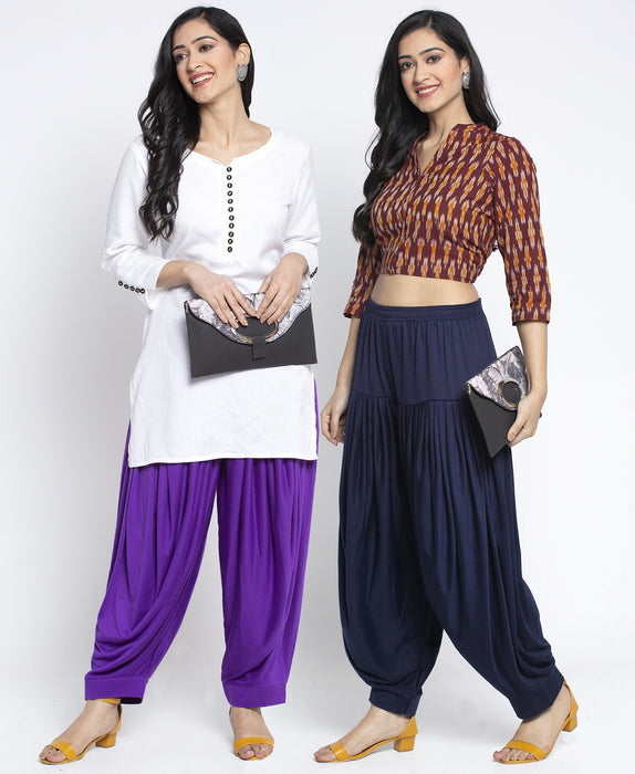Women Purple Navy Modern Lycra Patiyala salwar