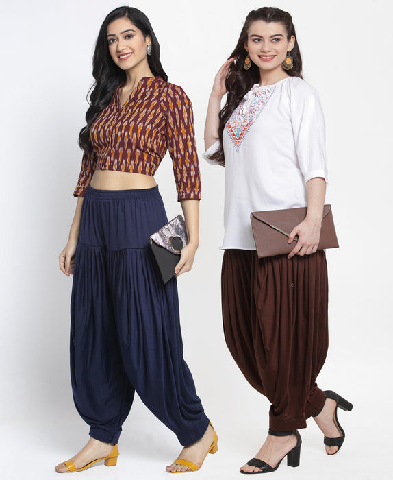 Women Navy Brown Modern Lycra Patiyala salwar