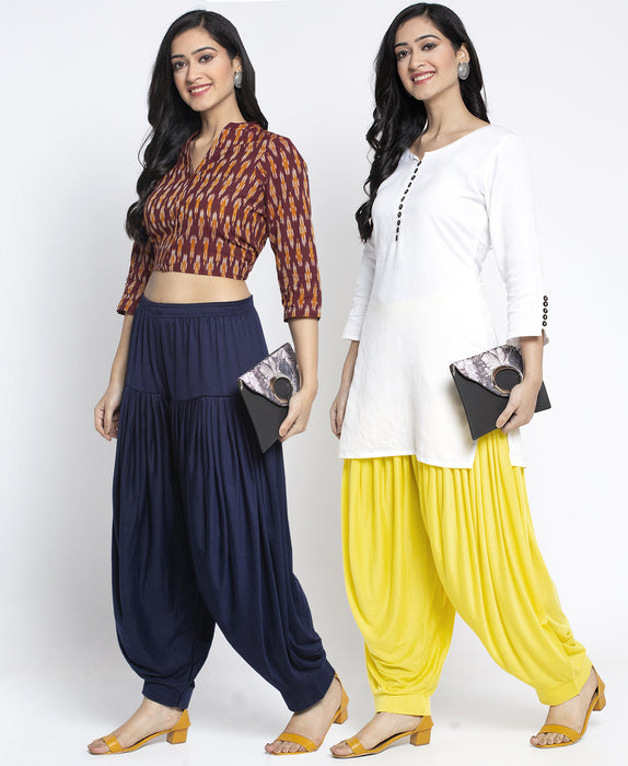 Women Navy Lemon Modern Lycra Patiyala salwar