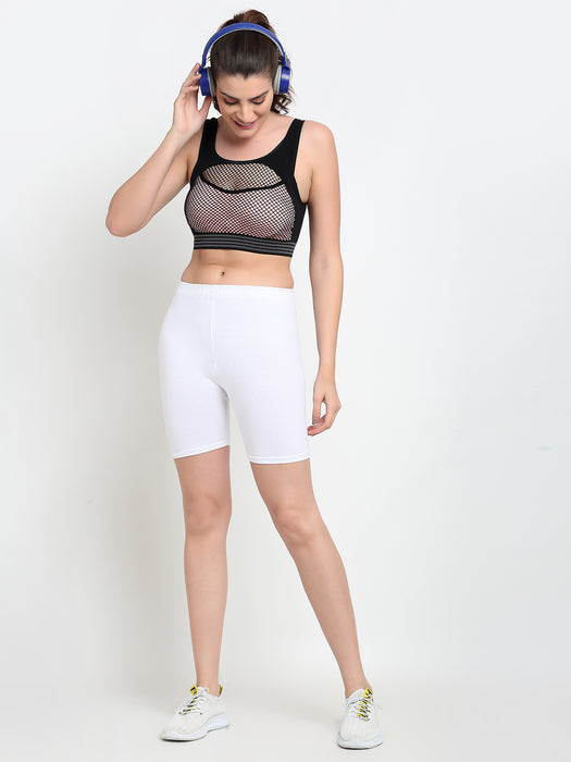 Women White Four way super commed lycra Cycling Shorts