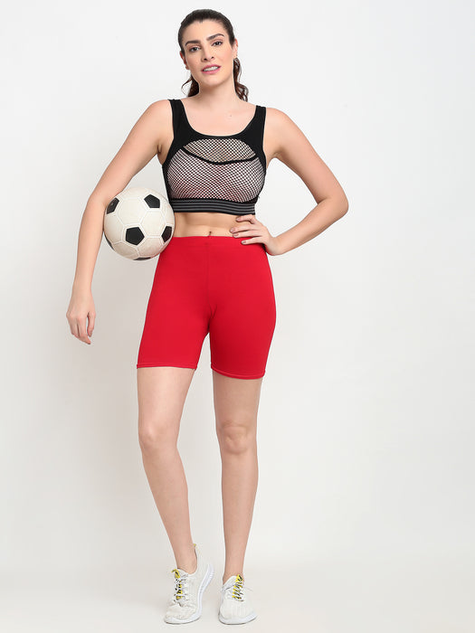 Women Red Four way super commed lycra Cycling Shorts