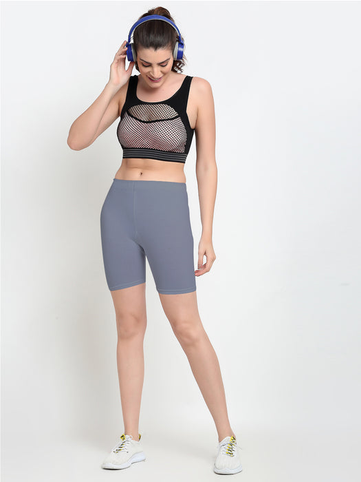 Women Grey Four way Super Commed lycra Cycling Shorts