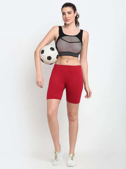 Women Skin Maroon Four way super commed lycra Cycling Shorts