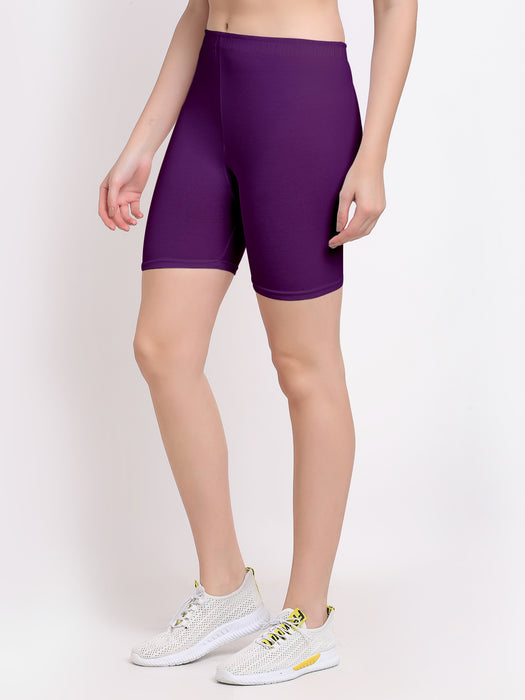 Women Grey Purple Four way super commed lycra Cycling Shorts