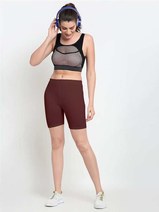 Women Maroon Brown Four way super commed lycra Cycling Shorts