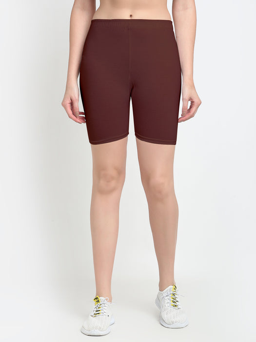 Women Red Brown Four way super commed lycra Cycling Shorts