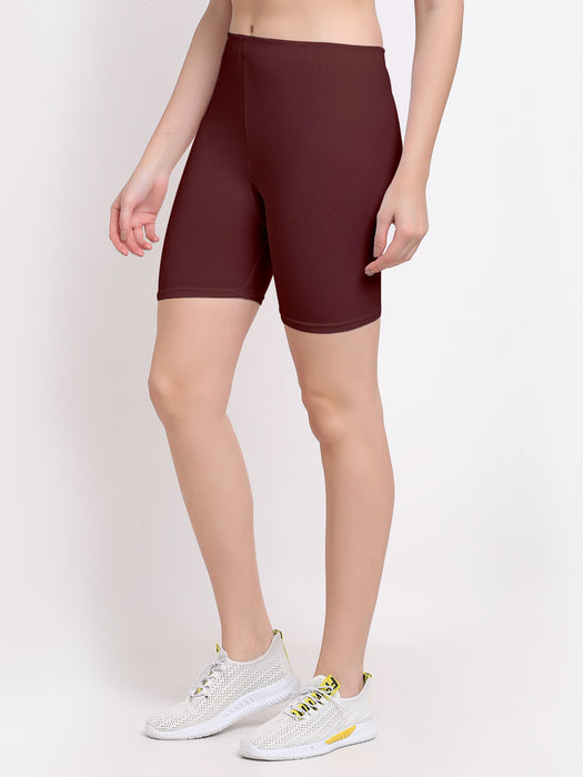 Women Red Brown Four way super commed lycra Cycling Shorts