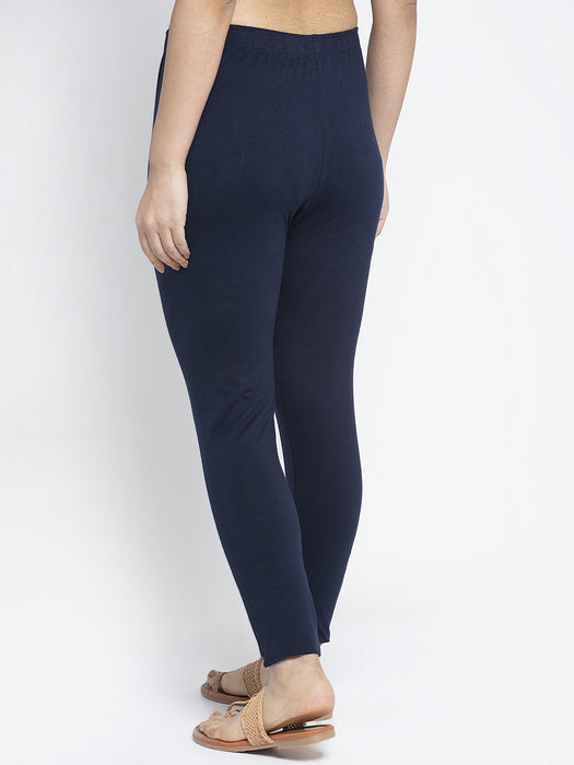 Women Navy Blue Off White Super Combed Cotton Lycra Legging