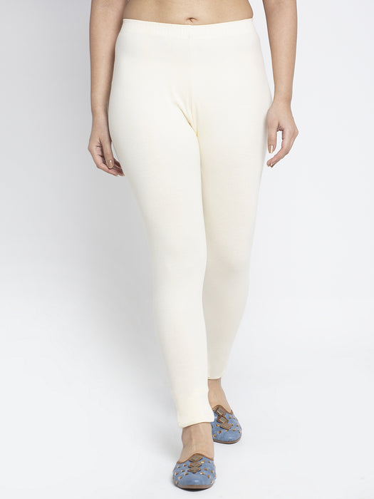 Women Off White Aqua Super Combed Cotton Lycra Legging