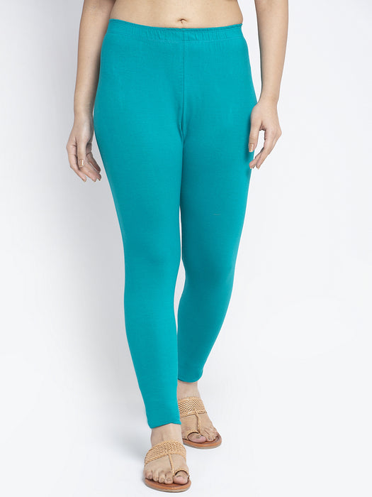 Women Gajri Light Blue Super Combed Cotton Lycra Legging