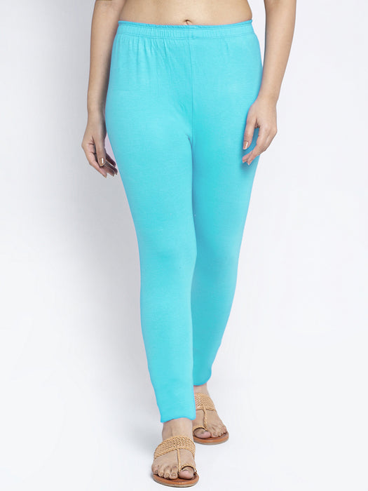 Women Off White Aqua Super Combed Cotton Lycra Legging