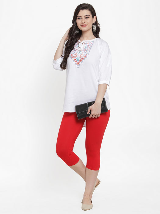 Women Red Super Combod Cotton Lycra Capri