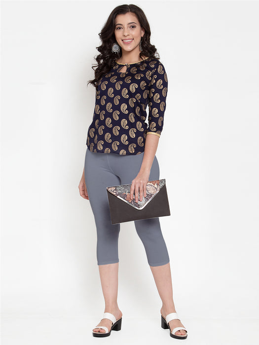 Women Grey Super Combod Cotton Lycra Capri