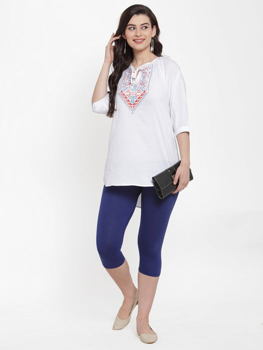 Women Royal Blue Super Combod Cotton Lycra Capri