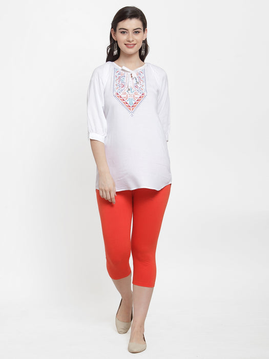 Women Orange Super Combod Cotton Lycra Capri