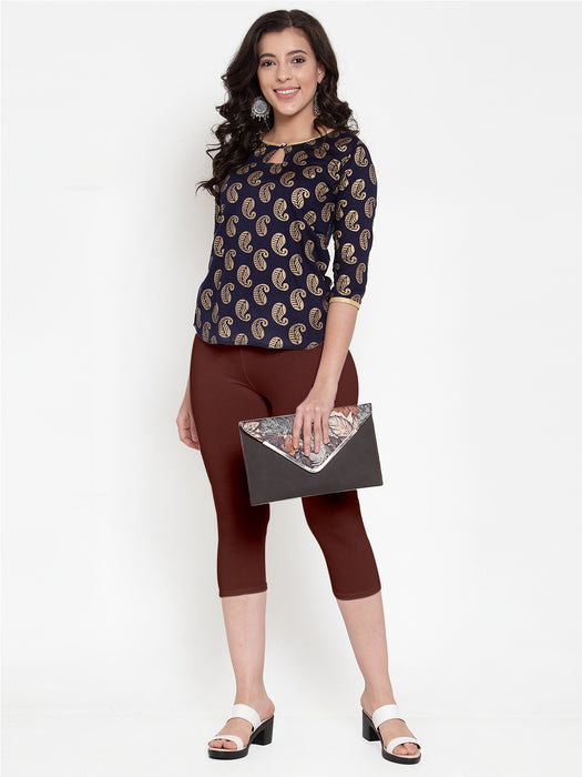 Women Brown Super Combod Cotton Lycra Capri