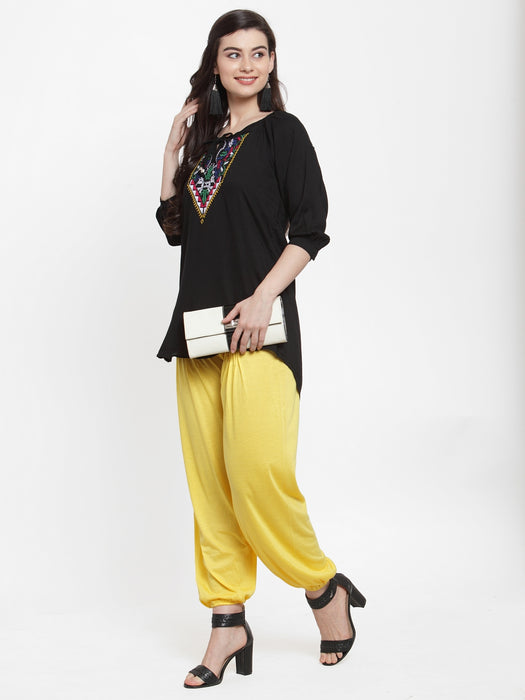 Women Yellow Modern Lycra Harem Paint