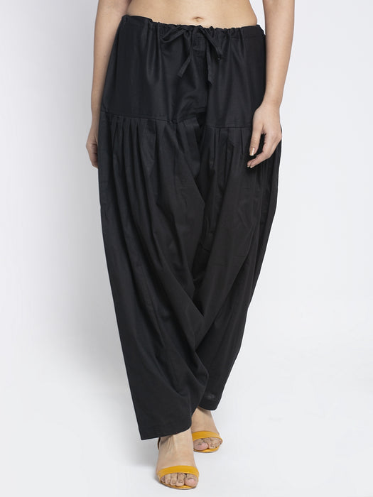 Women Black Cotton Solid Cotton Salwar