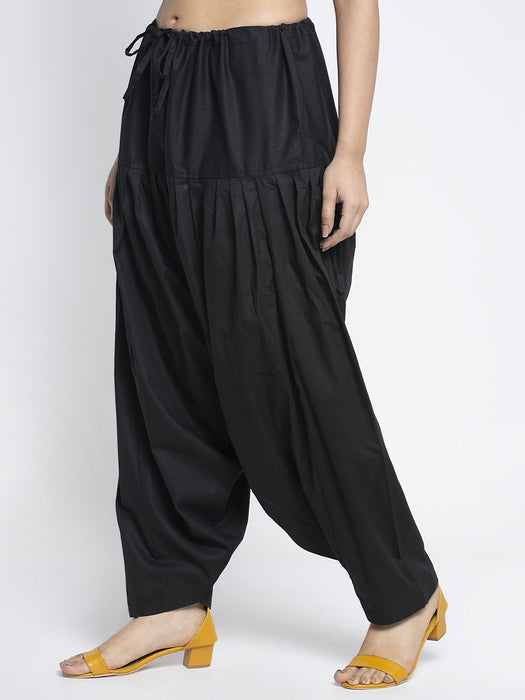 Women Black Cotton Solid Cotton Salwar