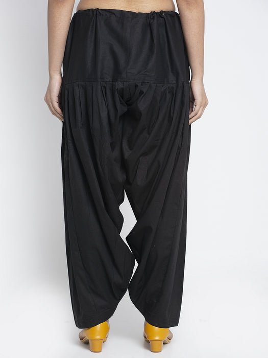 Women Black Cotton Solid Cotton Salwar