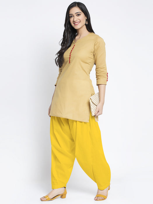 Women Yellow Solid Cotton Salwar