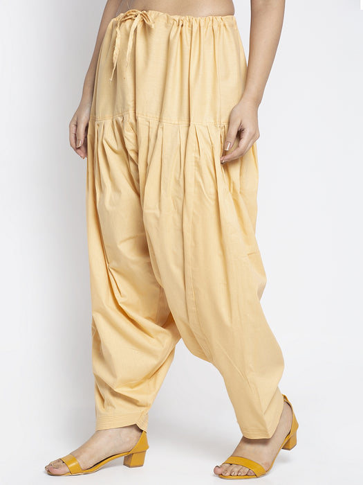 Women Beige Cotton Solid Cotton Salwar