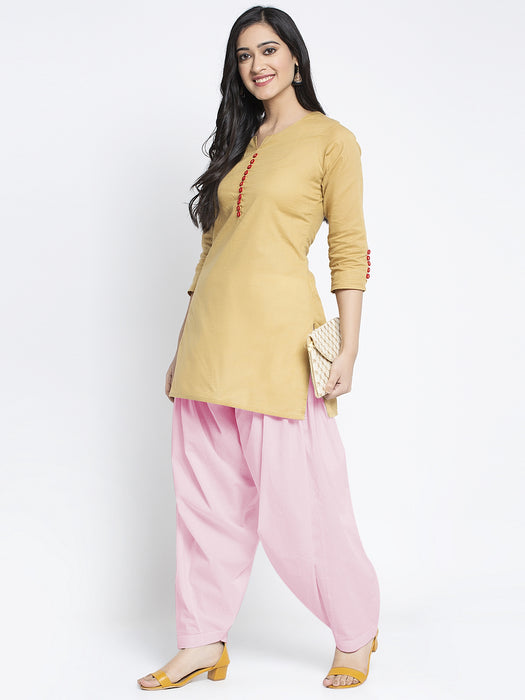 Women Light Pink Solid Cotton Salwar