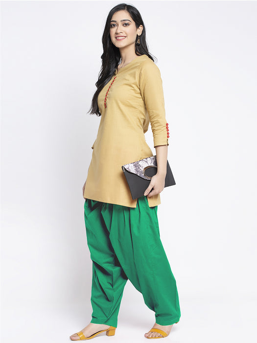 Women Green Solid Cotton Salwar