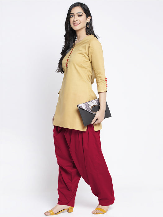 Women Maroon Solid Cotton Salwar