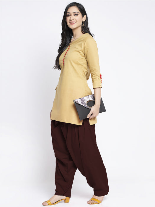 Women Brown Solid Cotton Salwar