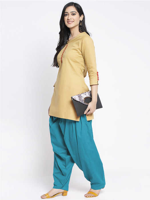 Women Sky Blue Solid Cotton Salwar