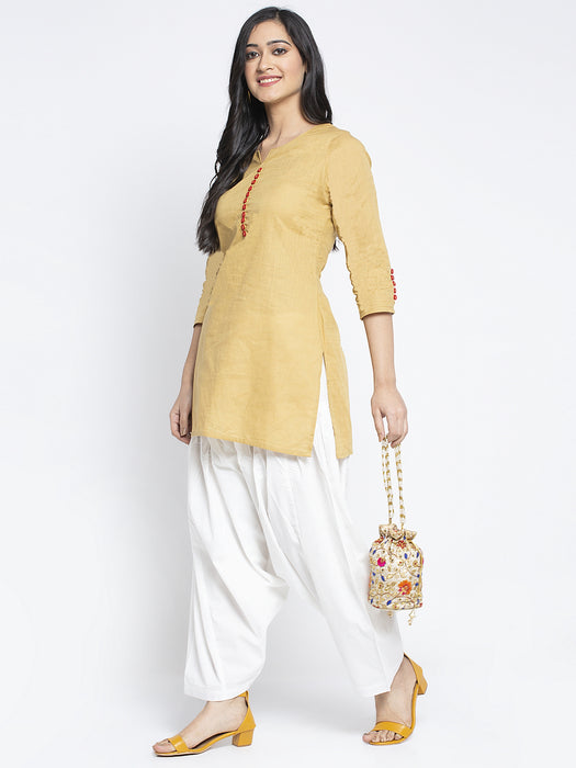 Women Off White Cotton Solid Cotton Salwar