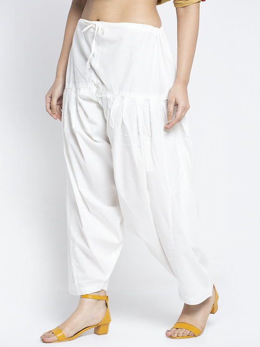 Women Off White Cotton Solid Cotton Salwar