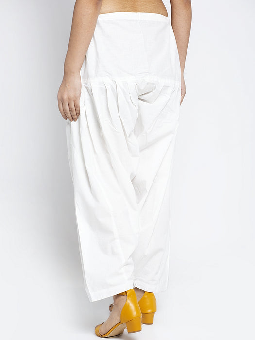 Women Off White Cotton Solid Cotton Salwar