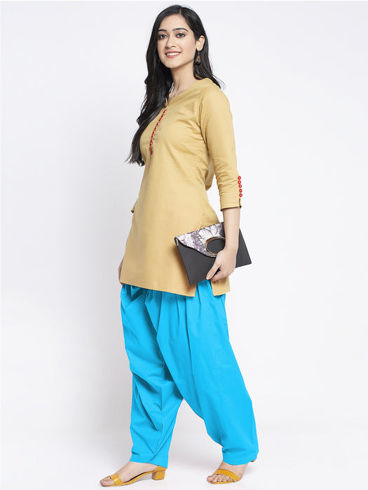 Women Light Firozi Solid Cotton Salwar