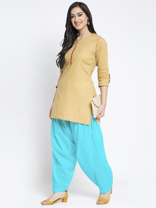 Women Aqua Solid Cotton Salwar