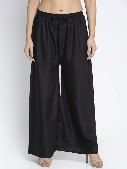 Women Black Rayon Solid Palazzo