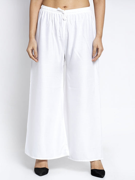 Women White Rayon Solid Palazzo