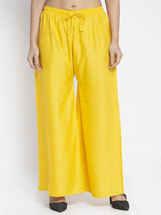 Women Yellow Rayon Solid Palazzo