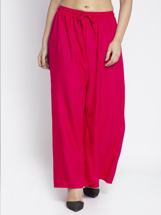 Women Pink Rayon Solid Palazzo