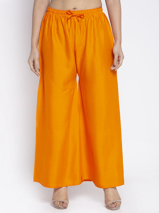 Women Orange Rayon Solid Palazzo