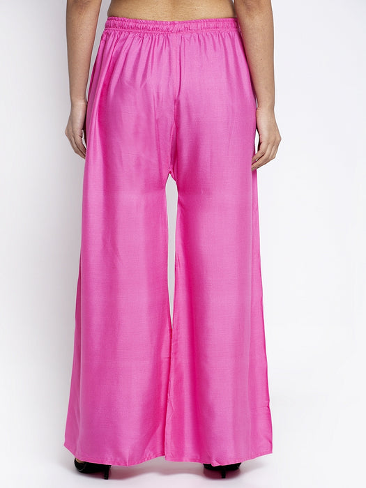Women Light Pink Rayon Solid Palazzo